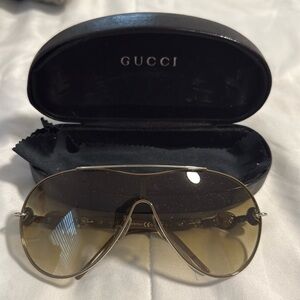 Authentic GUCCI Beige Silver Aviator GG 4203/S Sunglasses